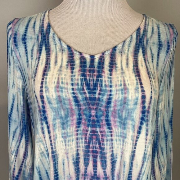 Chico's Tie Dye T Shirt Blouse Tie Front WaterColor Blue Purple NWT Large - Picture 2 of 12
